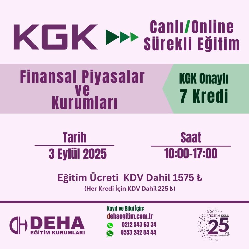 KGK Canlı & Online Sürekli Eğitim - FİNANSAL PİYASALAR veKURUMLARI -(03 EYLÜL 2025 )