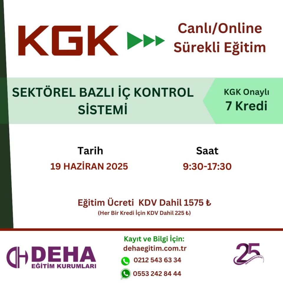 KGK ONAYLI SÜREKLİ EĞİTİM : SEKTÖREL BAZLI İÇ KONTROL SİSTEMİ (19.06.25)