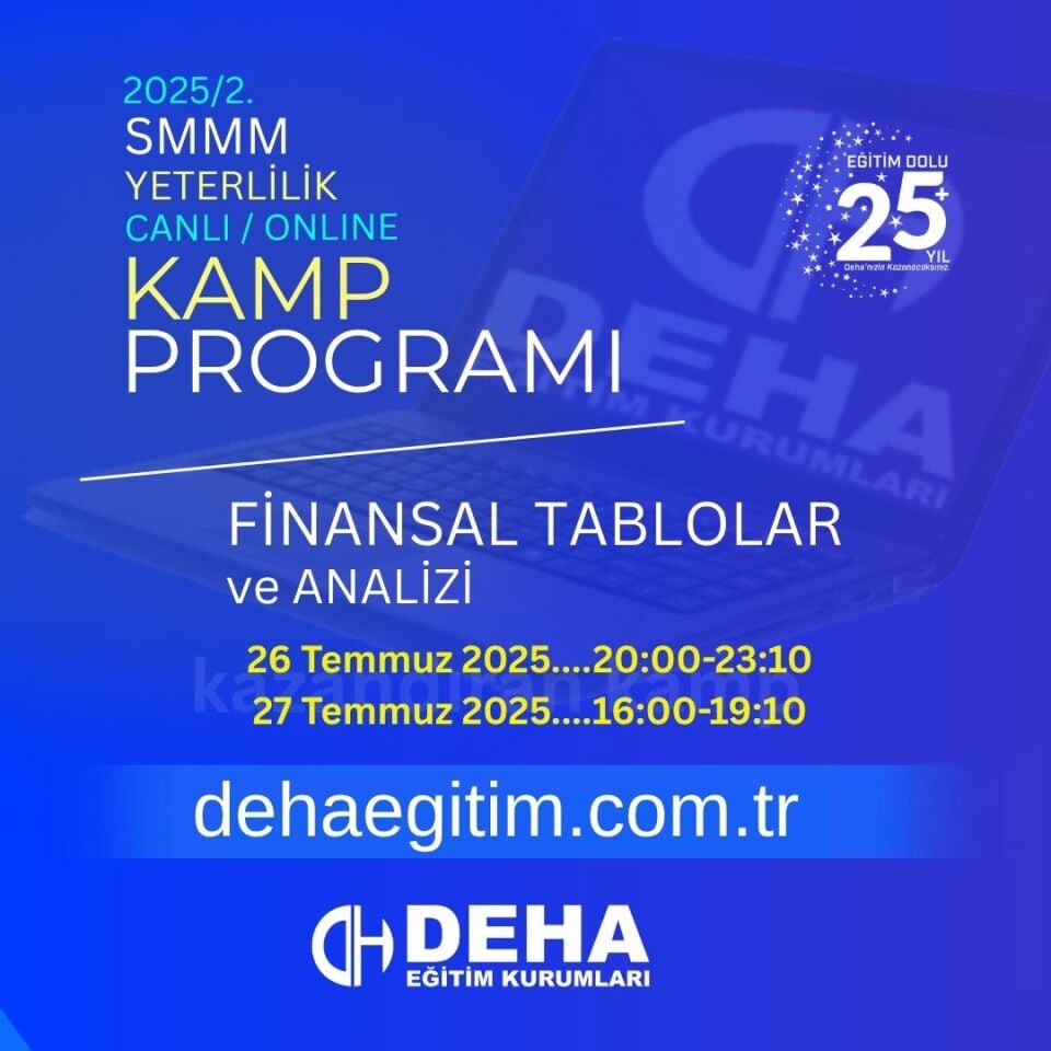 2025 - 2. Dönem SMMM Yeterlilik Sınavına Hazırlık FİNANSAL TABLOLAR VE ANALİZİ Kamp Programı