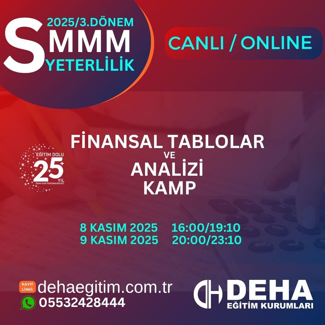 2025 - 3. Dönem SMMM Yeterlilik Sınavına Hazırlık FİNANSAL TABLOLAR VE ANALİZİ Kamp Programı
