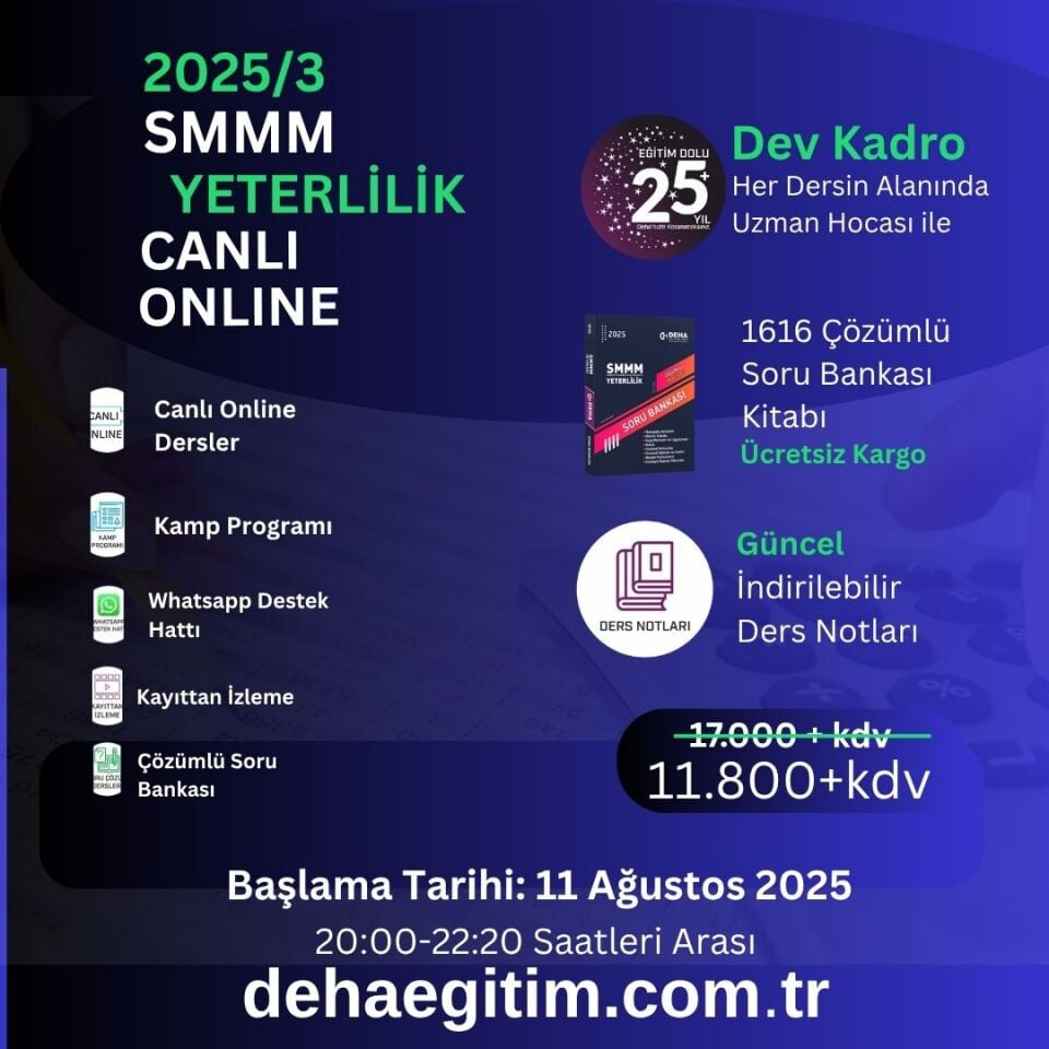 2025 - 3. Dönem SMMM Yeterlilik Sınavına Hazırlık Canlı Dersler & Online Uzaktan Eğitim ( Tüm Dersler)