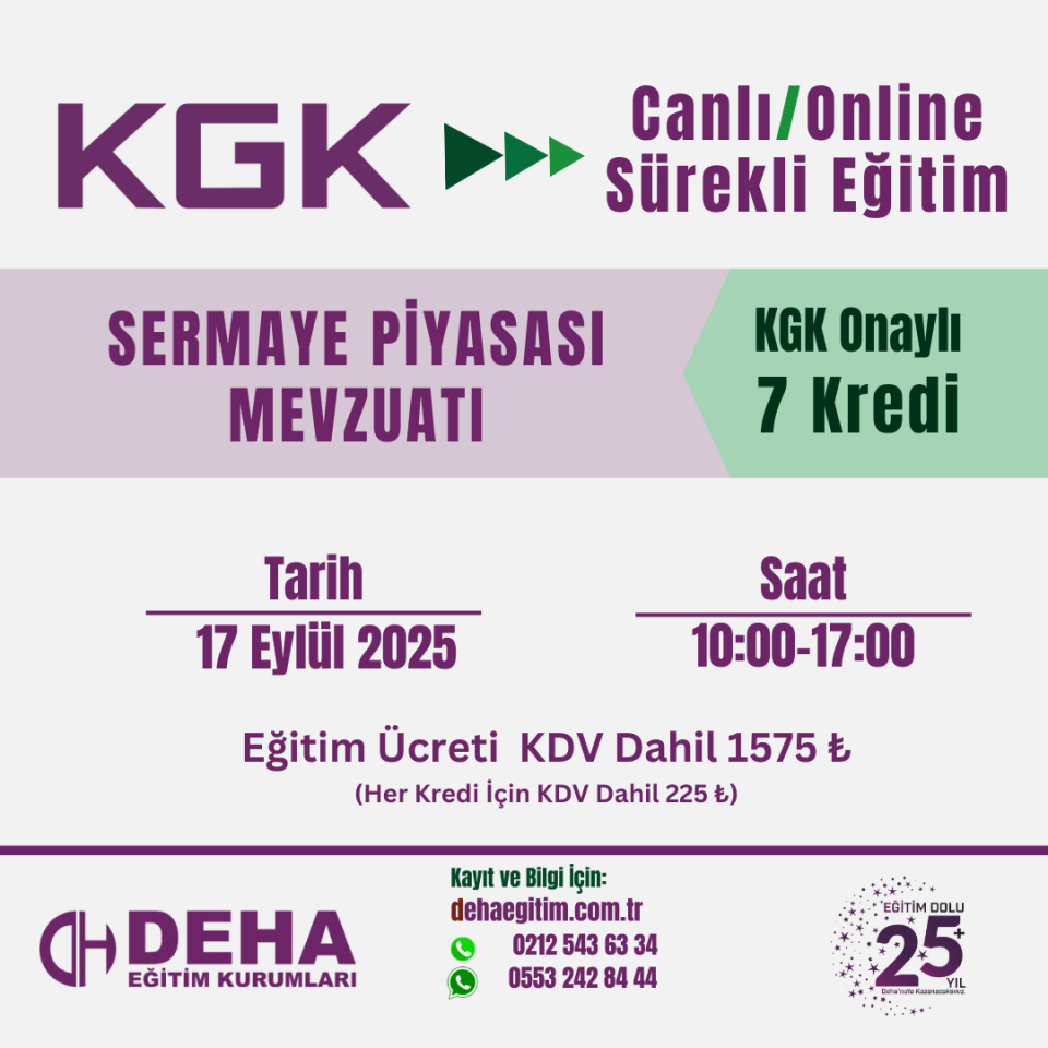 KGK Canlı & Online Sürekli Eğitim - SERMAYE PİYASASI MEVZUATI -(17 EYLÜL 2025 )