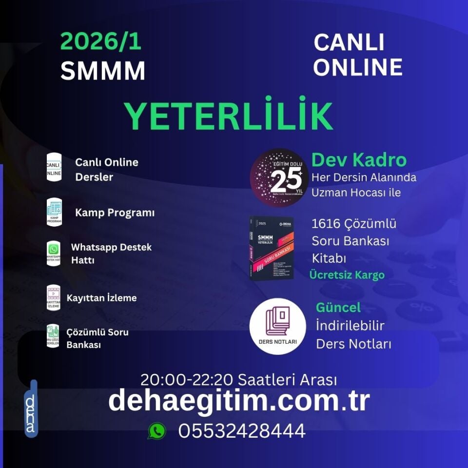2026- 3. Dönem SMMM Yeterlilik Sınavına Hazırlık Canlı Dersler & Online Uzaktan Eğitim ( Tüm Dersler)